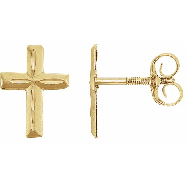 14K Yellow Gold Youth Cross Earrings