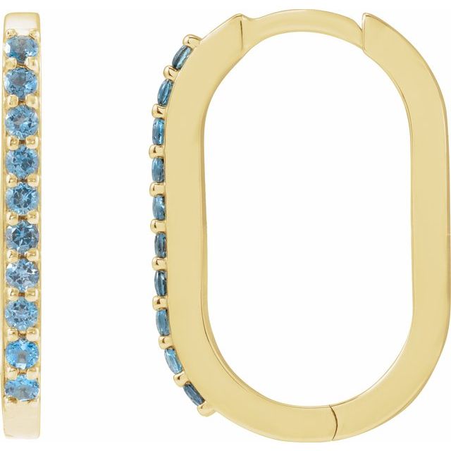 14K Yellow Gold Natural London Blue Topaz 20 mm Hoop Earrings
