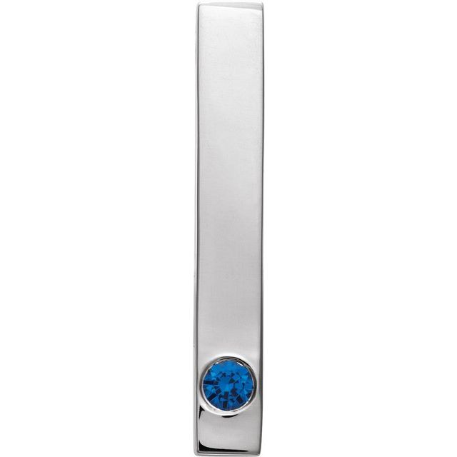 Sterling Silver Lab-Grown Blue Sapphire Family Engravable Bar Pendant