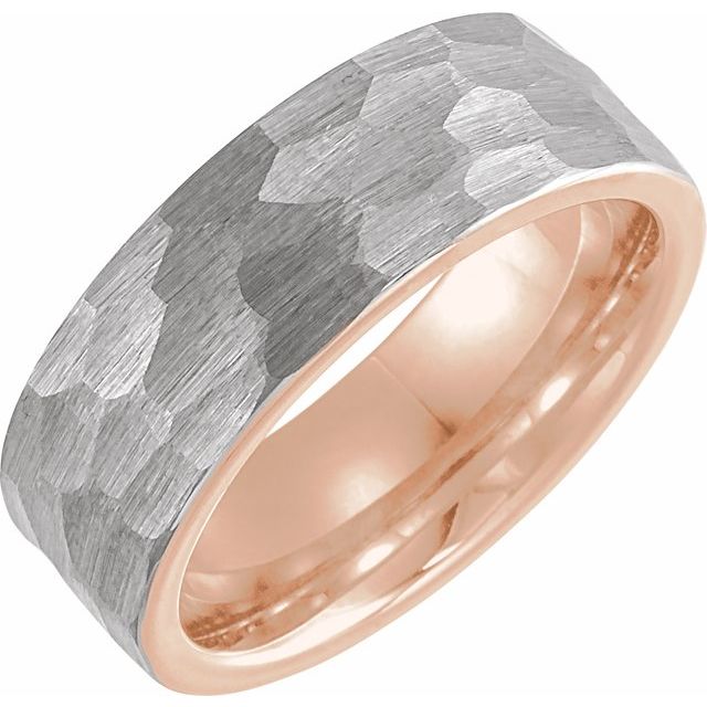 18K Rose Gold PVD Tungsten Rose Gold PVD Hammered Tungsten Band