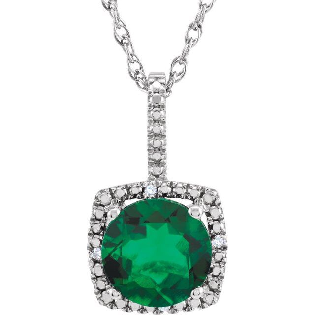 Sterling Silver Lab-Grown Emerald and Diamond Necklace