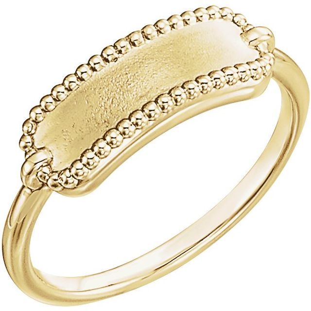 14K Yellow Gold Rectangle Beaded Signet Ring