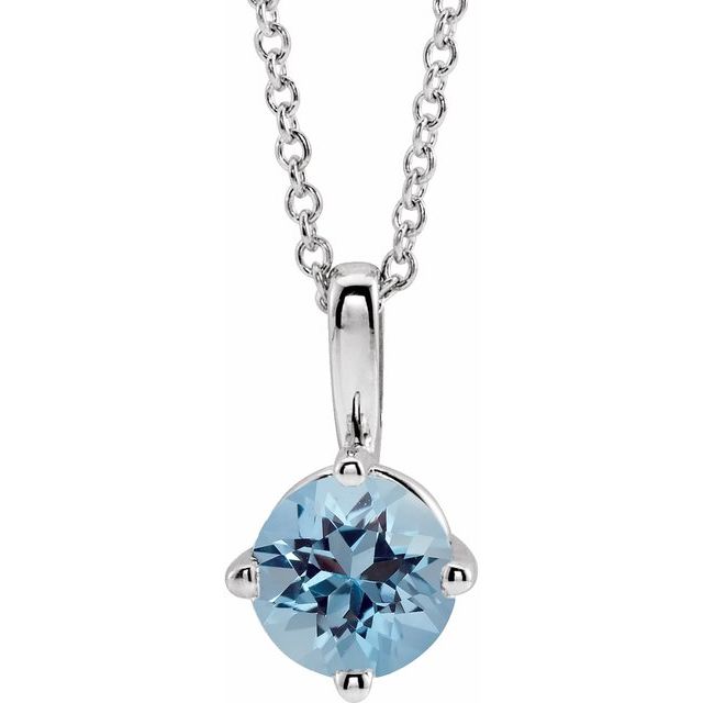 Sterling Silver 4 mm Natural Aquamarine Solitaire Necklace
