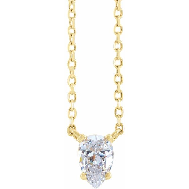 14K Yellow Gold 1/3 CT Natural Diamond Solitaire Necklace