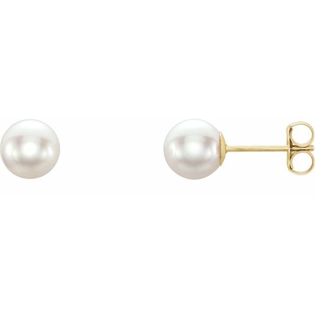 14K Yellow Gold 6 mm Cultured White Akoya Pearl Earrings