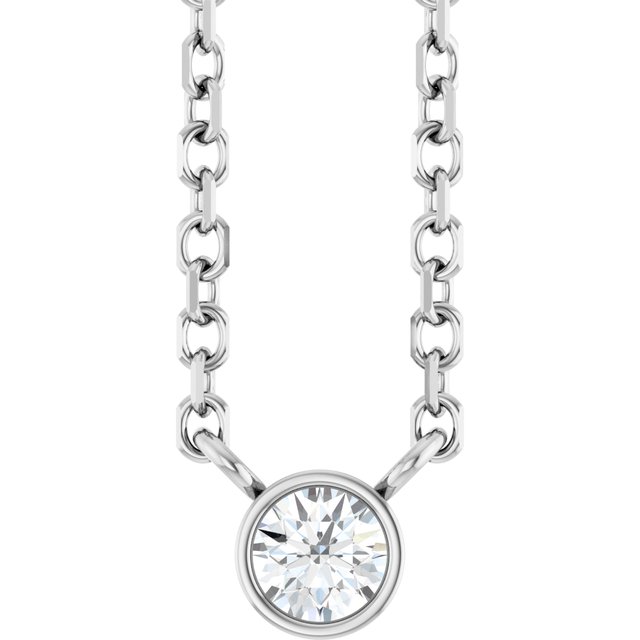 14K White Gold Bezel-Set Diamond Solitaire Necklace