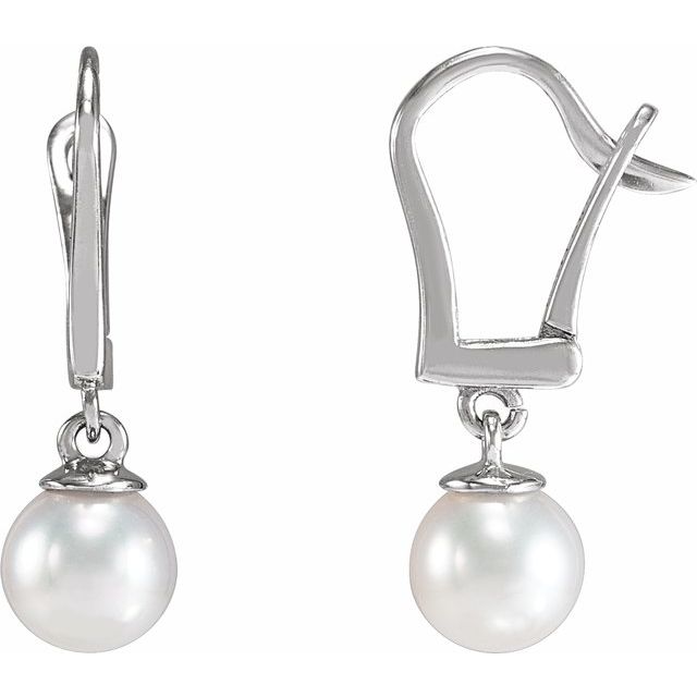 14K White Gold Cultured White Freshwater Pearl Earrings