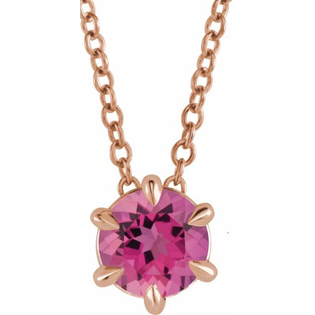 14K Rose Gold 5 mm Natural Pink Tourmaline Solitaire Necklace