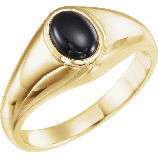 14K Yellow Gold Natural Black Onyx Oval Ring