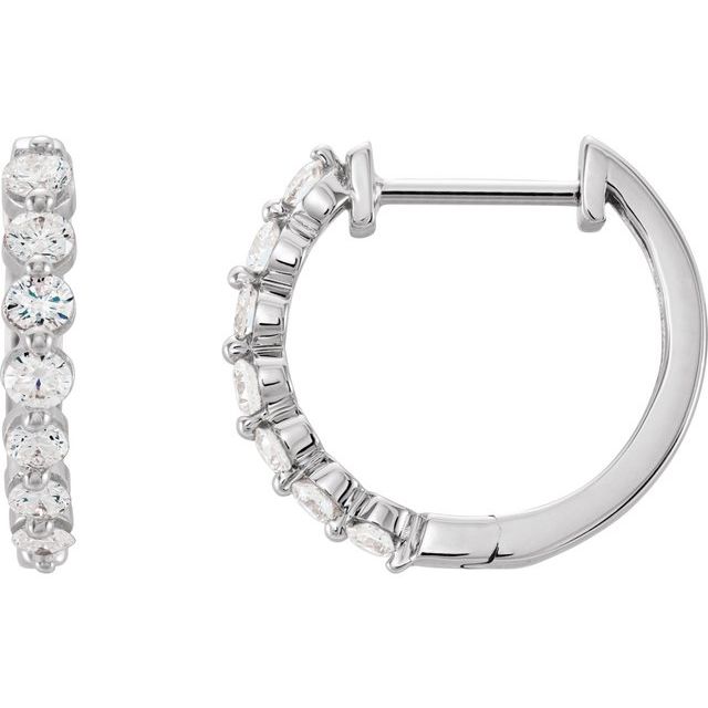 14K White Gold 3/4 CTW Natural Diamond Hinged 15.25 mm Hoop Earrings