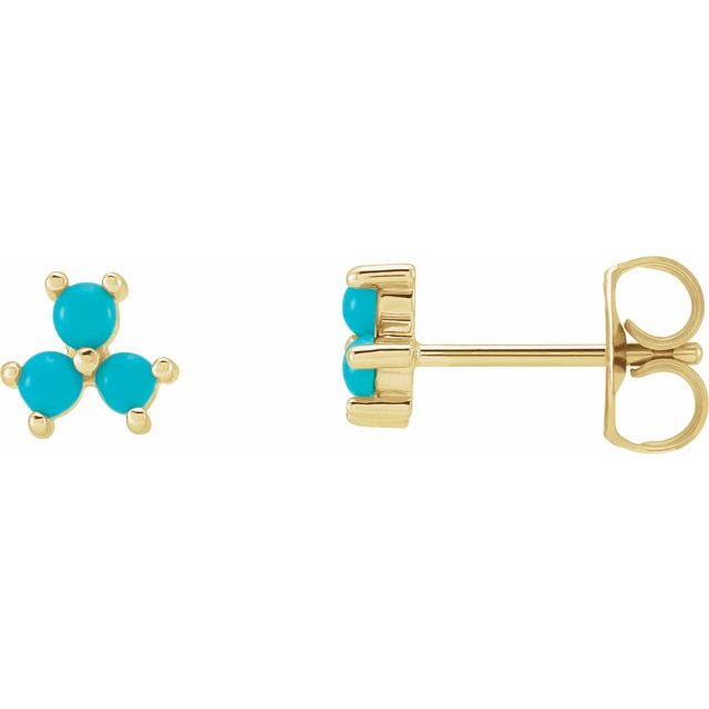 14K Yellow Gold Turquoise Three-Stone Cabochon Earrings — 5.94 × 5.25 mm