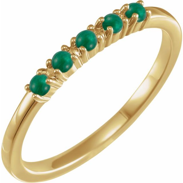 14K Yellow Gold Natural Emerald Cabochon Stackable Ring