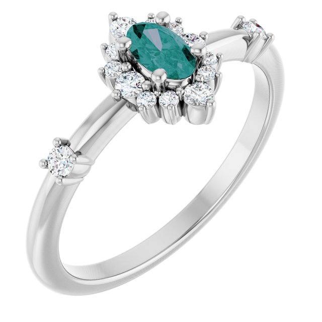14K White Gold Lab-Grown Alexandrite & 1/6 CTW Natural Diamond Halo-Style Ring