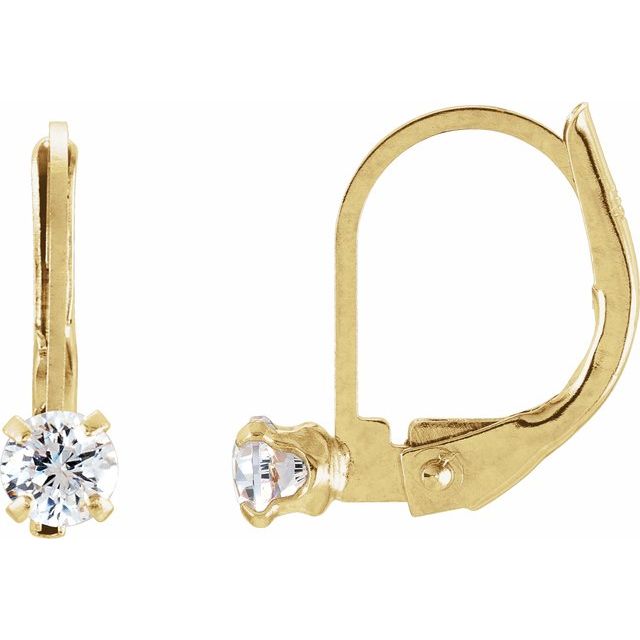 14K Yellow Gold Imitation White Cubic Zirconia Youth Earrings
