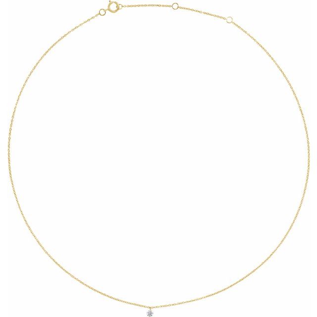 14K Yellow Gold 1/6 CT Drilled Natural Diamond Solitaire Necklace