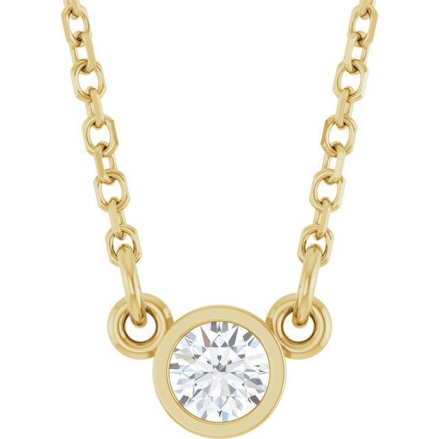 14K Yellow Gold 1/10 CT Natural Diamond Solitaire Necklace