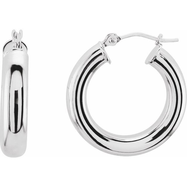 14K White Gold Tube 20 mm Hoop Earrings