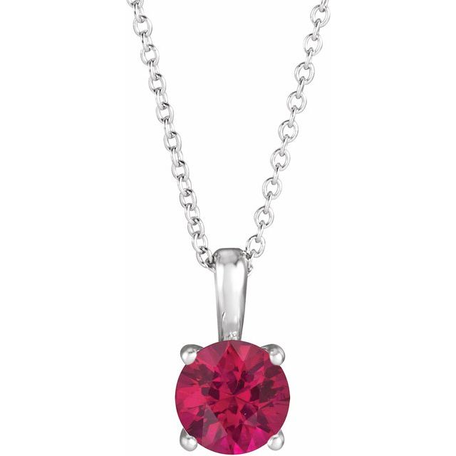 14K White Gold 4 mm Lab-Grown Ruby Necklace