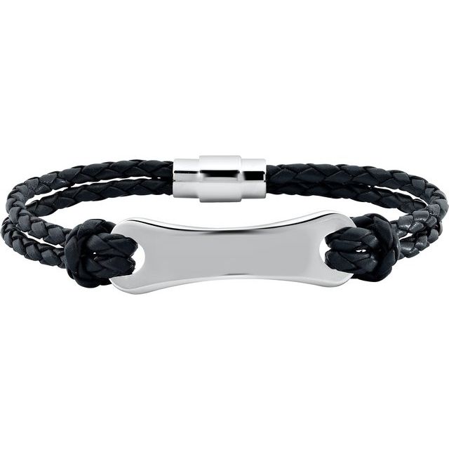 Stainless Steel Black Leather Bracelet