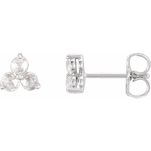 14K White Gold 1/3 CTW Rose-Cut Natural Diamond Three-Stone Earrings