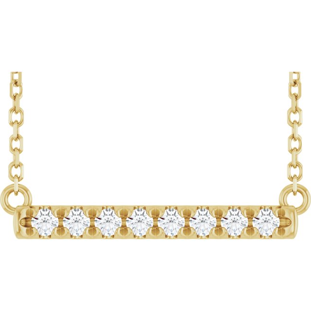 14K Yellow Gold 1/8 CTW Lab-Grown Diamond French-Set Bar 18" Necklace