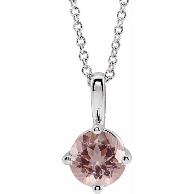 Sterling Silver 5 mm Natural Pink Morganite Solitaire Necklace