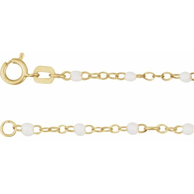 14K Yellow Gold 2 mm Adjustable White Enamel Bead Chain