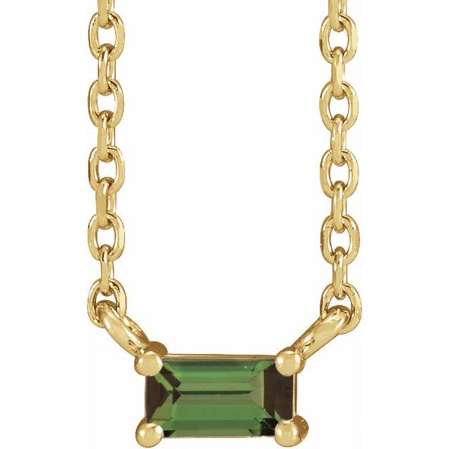 14K Yellow Gold Natural Green Tourmaline Solitaire Necklace