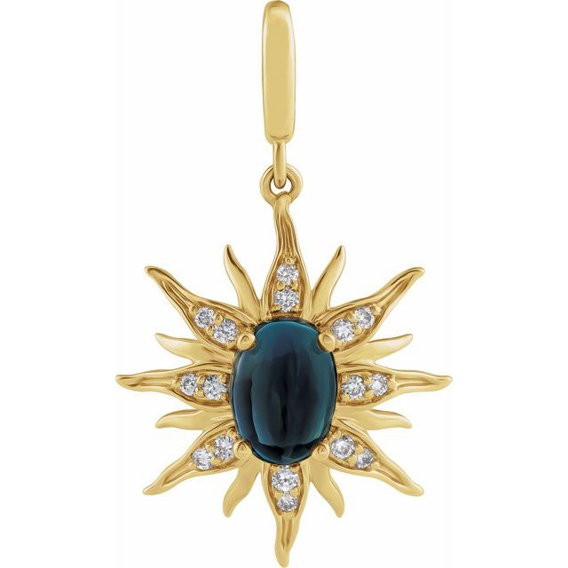 14K Yellow Gold London Blue Topaz & Diamond Sun Pendant
