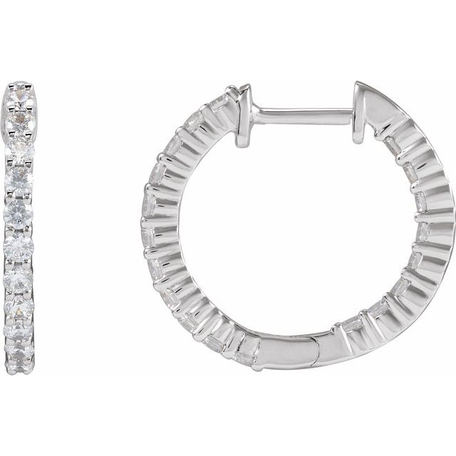 14K White Gold 3/4 CTW Lab-Grown Diamond Inside-Outside Hinged 17.2 mm Hoop Earrings