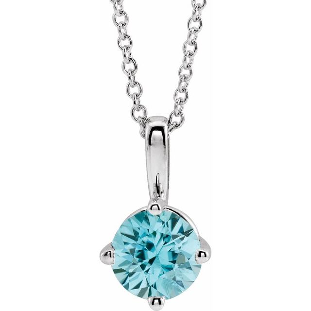 Sterling Silver 4 mm Natural Blue Zircon Solitaire Necklace