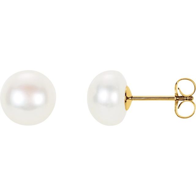 14K Yellow Gold Panache® Cultured White Freshwater Pearl Stud Earrings