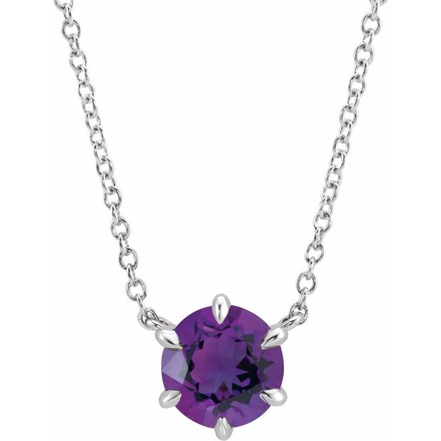 Sterling Silver Natural Amethyst Solitaire Necklace