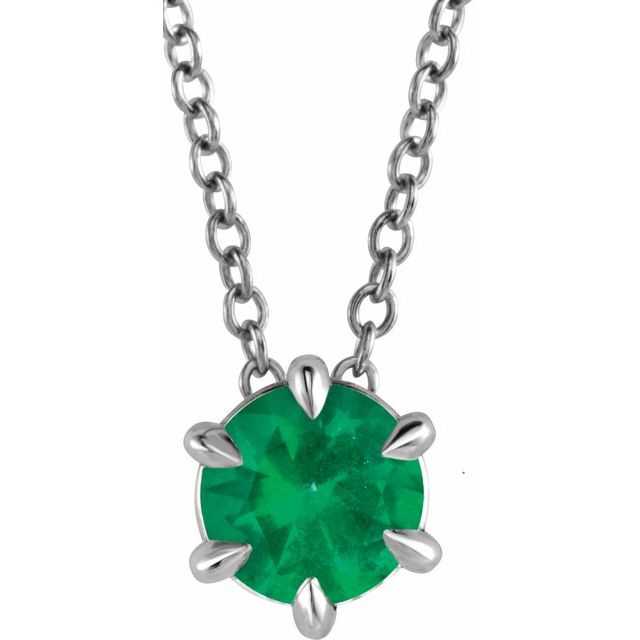 Sterling Silver 4 mm Lab-Grown Emerald Solitaire Necklace