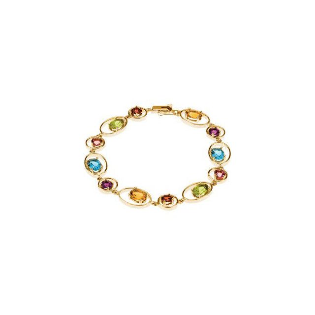 14K Yellow Gold Natural Multi-Gemstone Geometric Bracelet