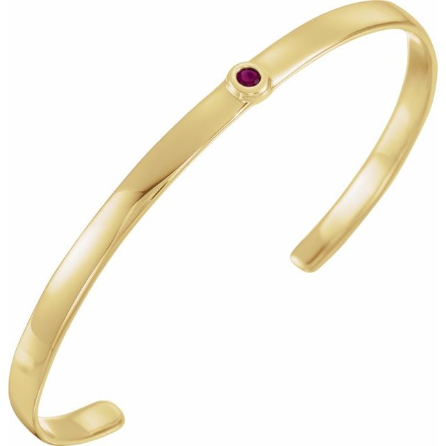 14K Yellow Gold Natural Ruby Bezel Cuff Bracelet