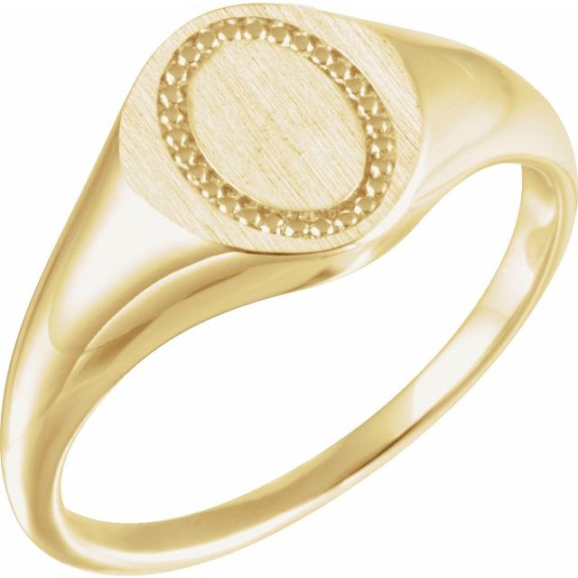 14K Yellow Gold Oval Beaded Signet Ring
