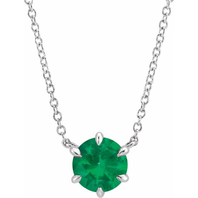 14K White Gold Lab-Grown Emerald Solitaire Necklace