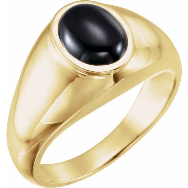 14K Yellow Gold Natural Black Onyx Bezel Ring
