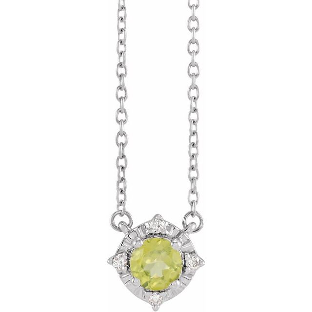 Sterling Silver Natural Peridot & .04 CTW Natural Diamond Halo-Style Necklace