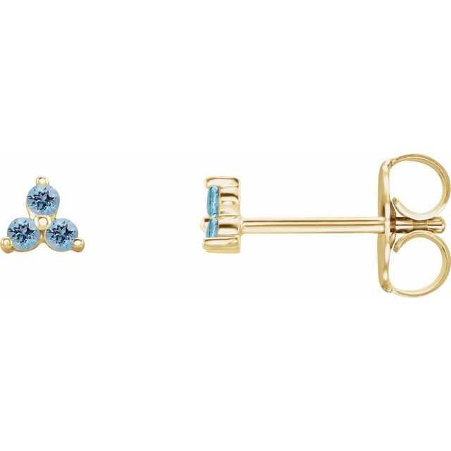 14K Yellow Gold Natural Aquamarine Three Stone Earrings