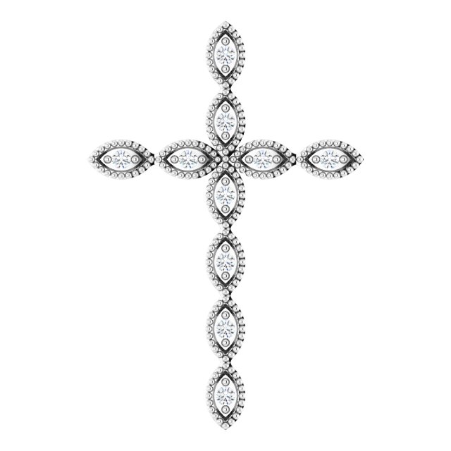 14K White Gold Milgrain Diamond Cross Pendant