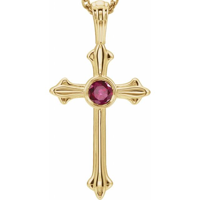 14K Yellow Gold Ruby Cross Pendant