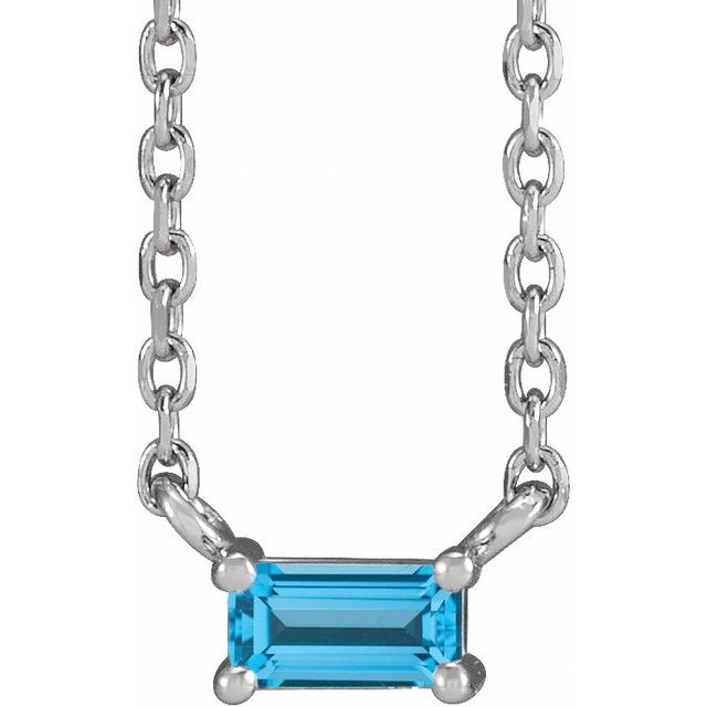 14K White Gold Natural Swiss Blue Topaz Solitaire Necklace