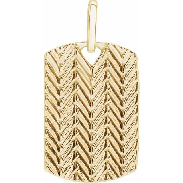 14K Yellow Gold Patterned Dog Tag Pendant