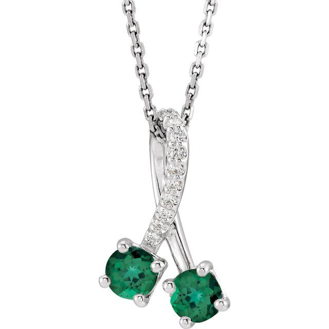 14K White Gold Lab-Grown Emerald & .05 CTW Natural Diamond Necklace