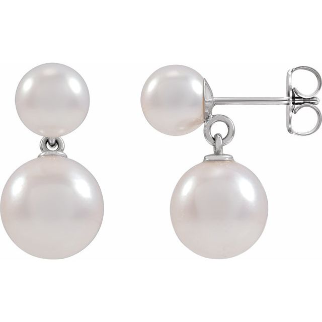 14K White Gold Cultured White Freshwater Pearl Earrings