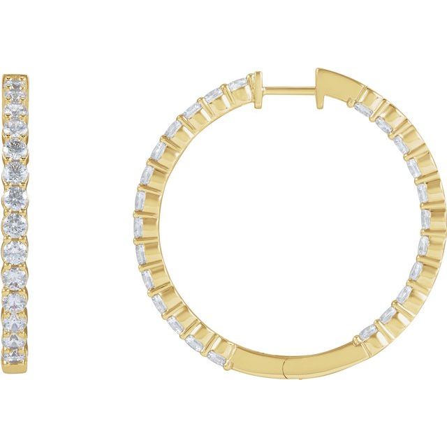 14K Yellow Gold 4 CTW Lab-Grown Diamond Inside-Outside Hinged 36 mm Hoop Earrings