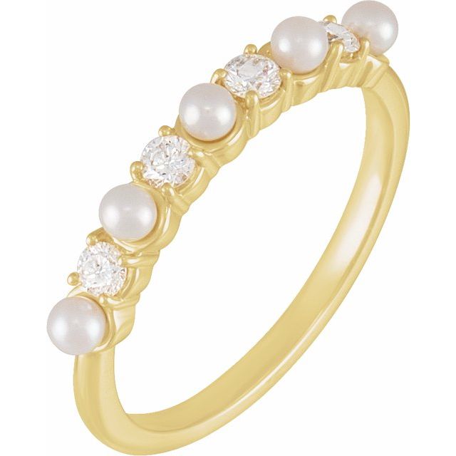 14K Yellow Gold Cultured White Seed Pearl & 1/4 CTW Natural Diamond Anniversary Band