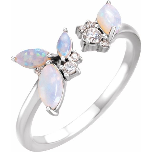 Sterling Silver Natural White Opal & 1/10 CTW Natural Diamond Negative Space Ring